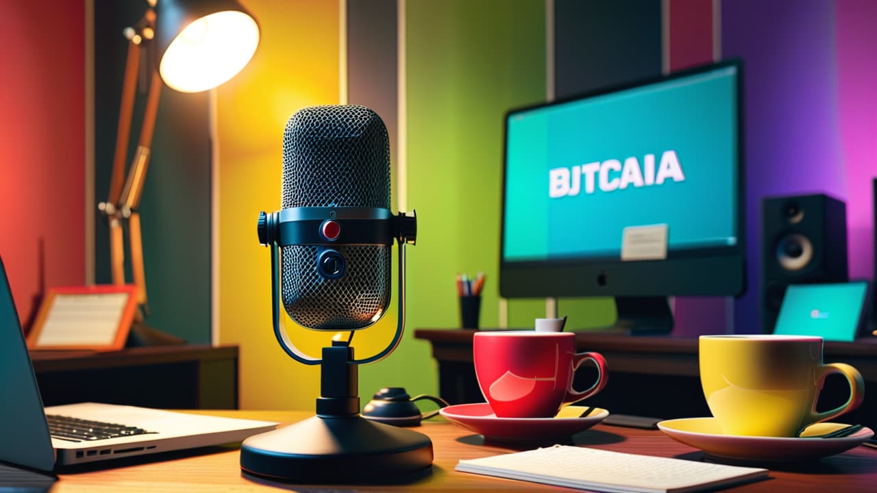  a cozy podcast studio scene, featuring a vintage microphone, colorful soundproofing panels, headphones, and a laptop with audio editing software open, surrounded by coffee cups and notes, conveying creativity and inspiration in production. hyperrealistic, full body, detailed clothing, highly detailed, cinematic lighting, stunningly beautiful, intricate, sharp focus, f/1. 8, 85mm, (centered image composition), (professionally color graded), ((bright soft diffused light)), volumetric fog, trending on instagram, trending on tumblr, HDR 4K, 8K