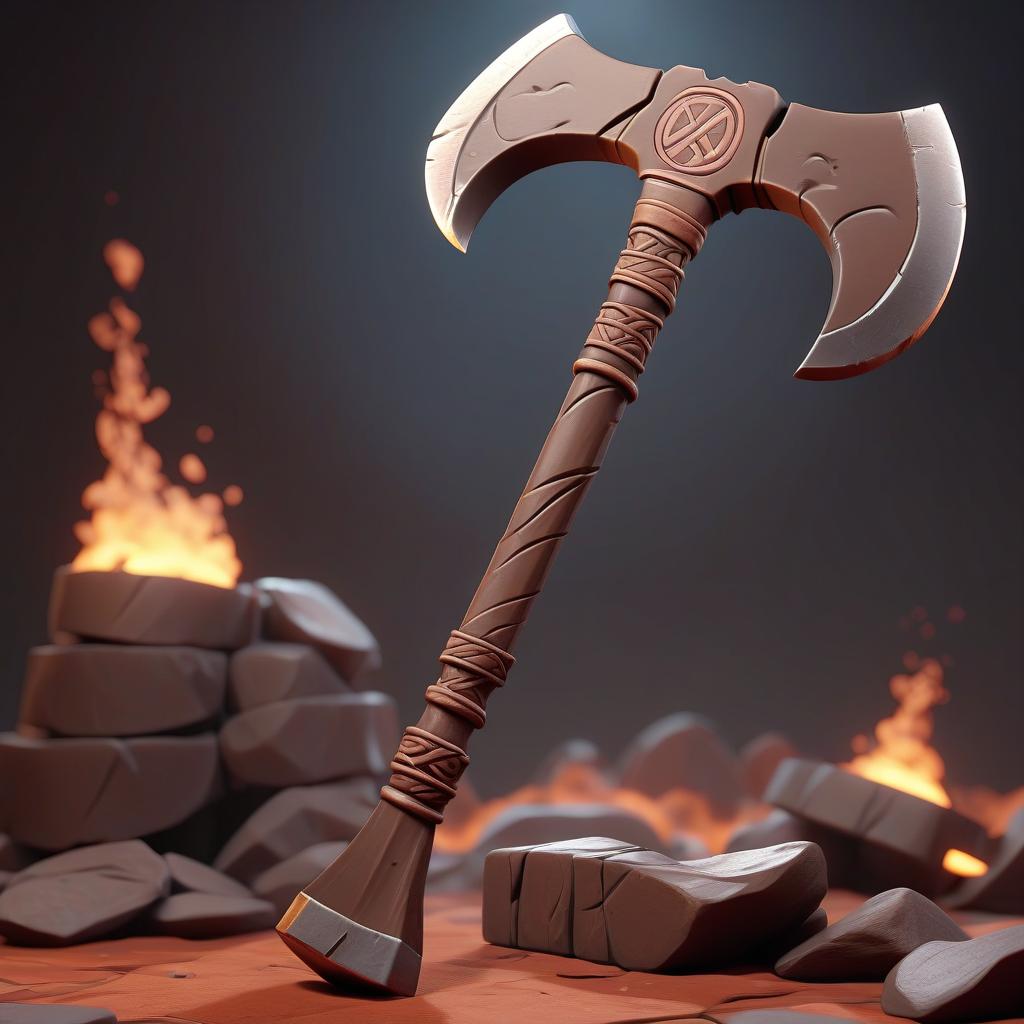  professional 3d model full length brown battle axe runes . octane render, highly detailed, volumetric, dramatic lighting, hkmagic