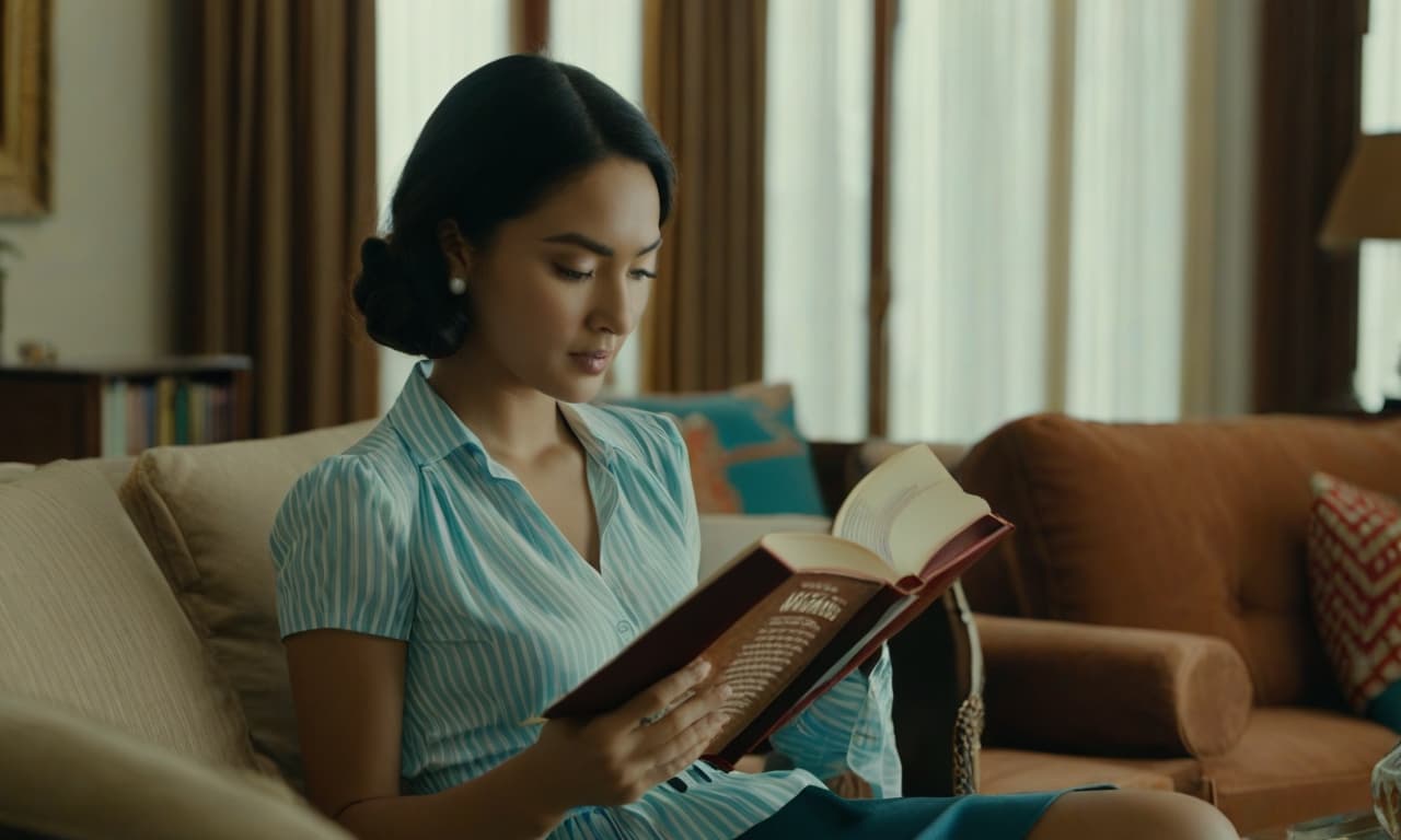  a young woman in a very short is reading a book to a in the living room