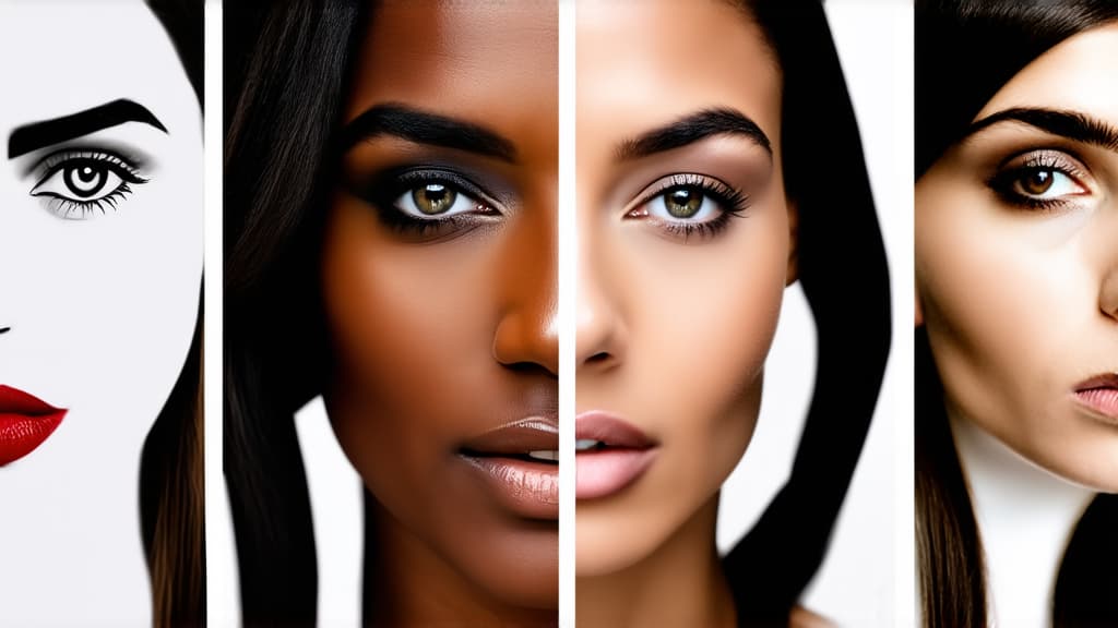  different beauty. set of different female heads on light background. different races and nationalities. ar 16:9, (natural skin texture), highly detailed face, depth of field, hyperrealism, soft light, muted colors