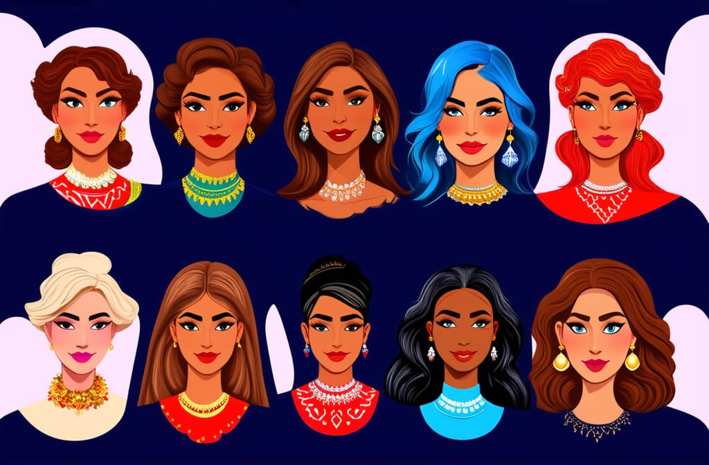  happy international women's day. different beauty. set of different female heads. different races and nationalities. colored hand drawn illustration ar 3:2 {prompt}, maximum details