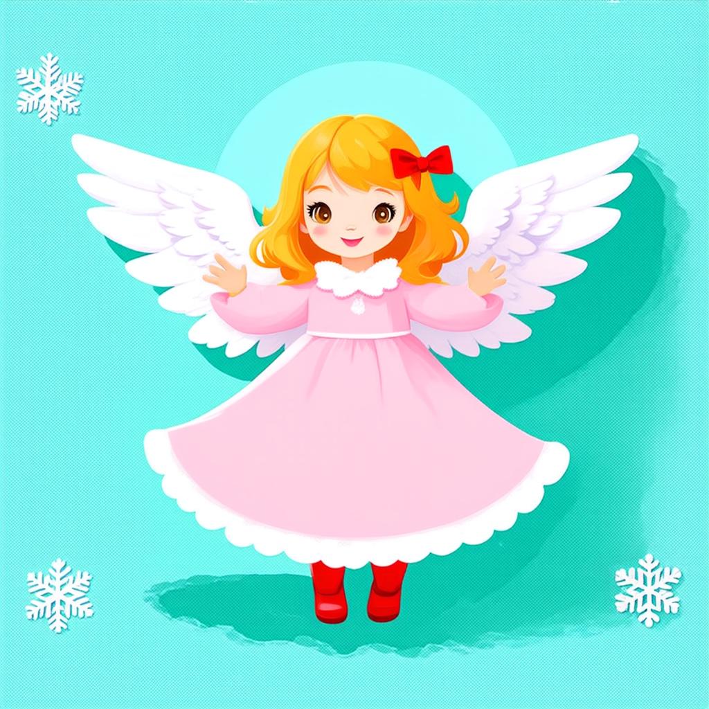  flat illustration, flaticon, (illustration:1.15), kawaii style cute christmas angel on solid white background, pastel shades , [cory loftis, strobist, pascal campion :: 0.2]