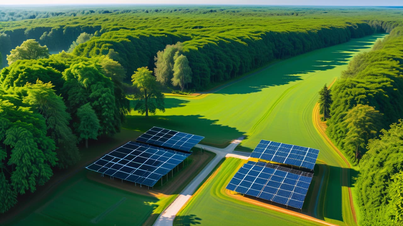  a vibrant landscape showcasing solar panels and wind turbines surrounded by lush greenery, with a clear blue sky and a gentle sun casting warm light, symbolizing harmony between technology and nature for a sustainable future. hyperrealistic, full body, detailed clothing, highly detailed, cinematic lighting, stunningly beautiful, intricate, sharp focus, f/1. 8, 85mm, (centered image composition), (professionally color graded), ((bright soft diffused light)), volumetric fog, trending on instagram, trending on tumblr, HDR 4K, 8K