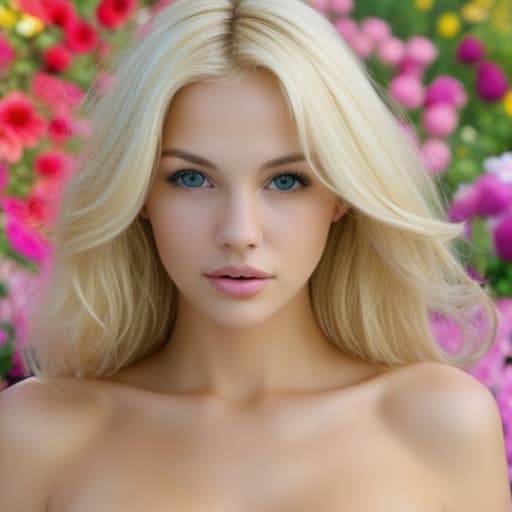  Blonde woman with flowers with no shirt