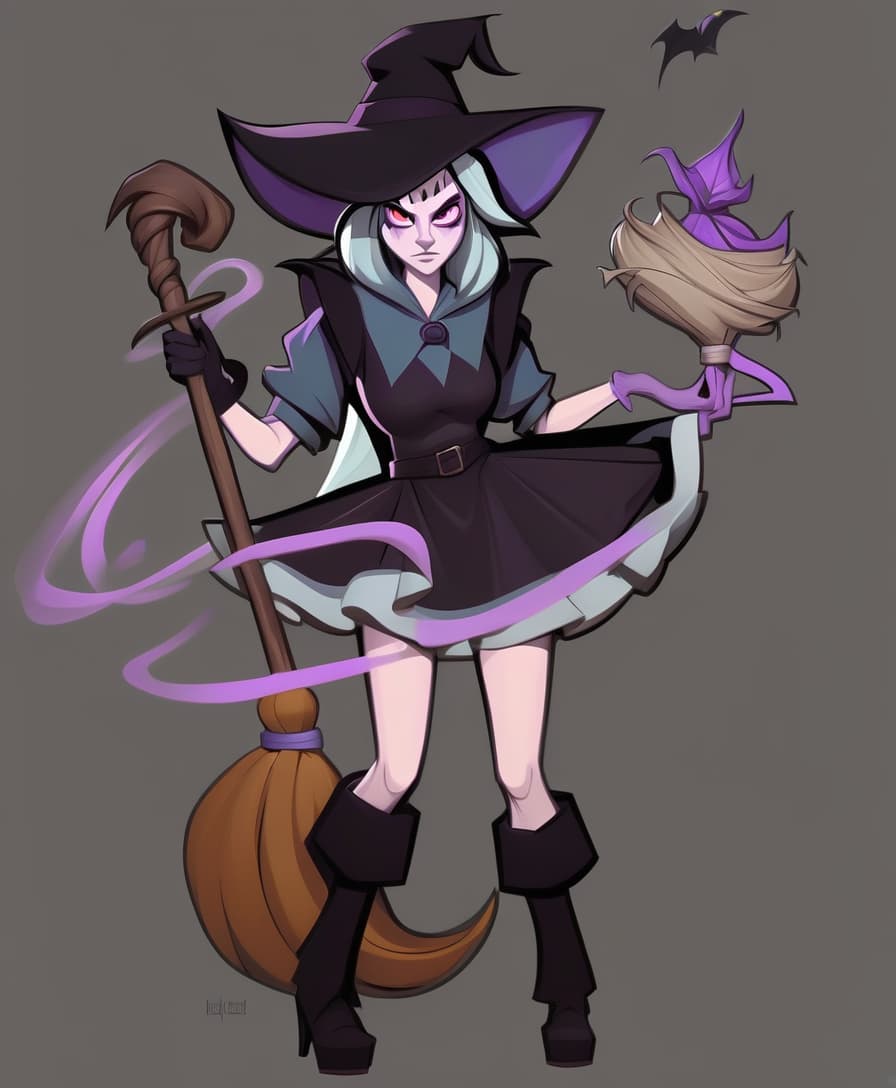  witch with a broom in her hand in the style of the league of legends