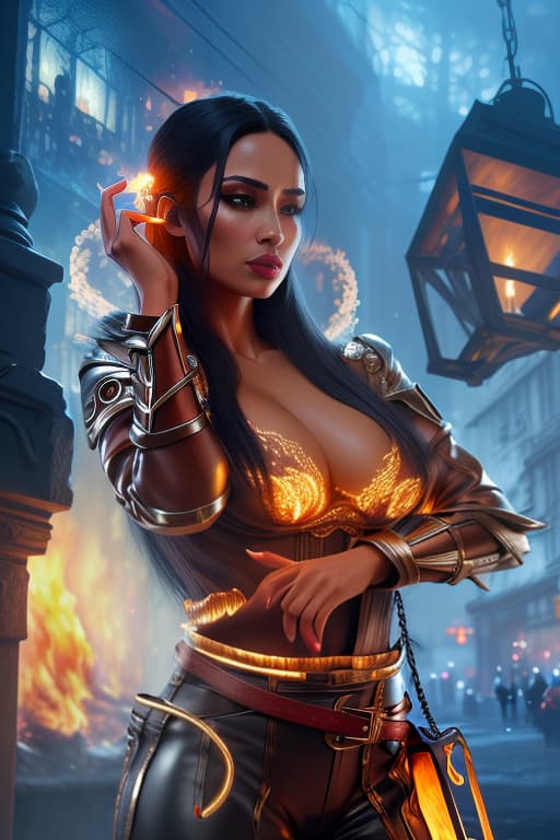 More detailed clothing, a lighter skin tone, darker lighting, fire in fingers, detailed fingers on hands., (Extremely Detailed Oil Painting:1.2), glow effects, godrays, Hand drawn, render, 8k, octane render, cinema 4d, blender, dark, atmospheric 4k ultra detailed, cinematic sensual, Sharp focus, humorous illustration, big depth of field, Masterpiece, colors, 3d octane render, 4k, concept art, trending on artstation, hyperrealistic, Vivid colors, extremely detailed CG unity 8k wallpaper, trending on ArtStation, trending on CGSociety, Intricate, High Detail, dramatic hyperrealistic, full body, detailed clothing, highly detailed, cinematic lighting, stunningly beautiful, intricate, sharp focus, f/1. 8, 85mm, (centered image composition), (professionally color graded), ((bright soft diffused light)), volumetric fog, trending on instagram, trending on tumblr, HDR 4K, 8K