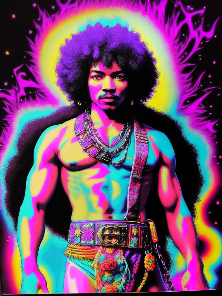  Psychedelic Portrait, Black light, Jimi Hendrix, afro, medium/full body