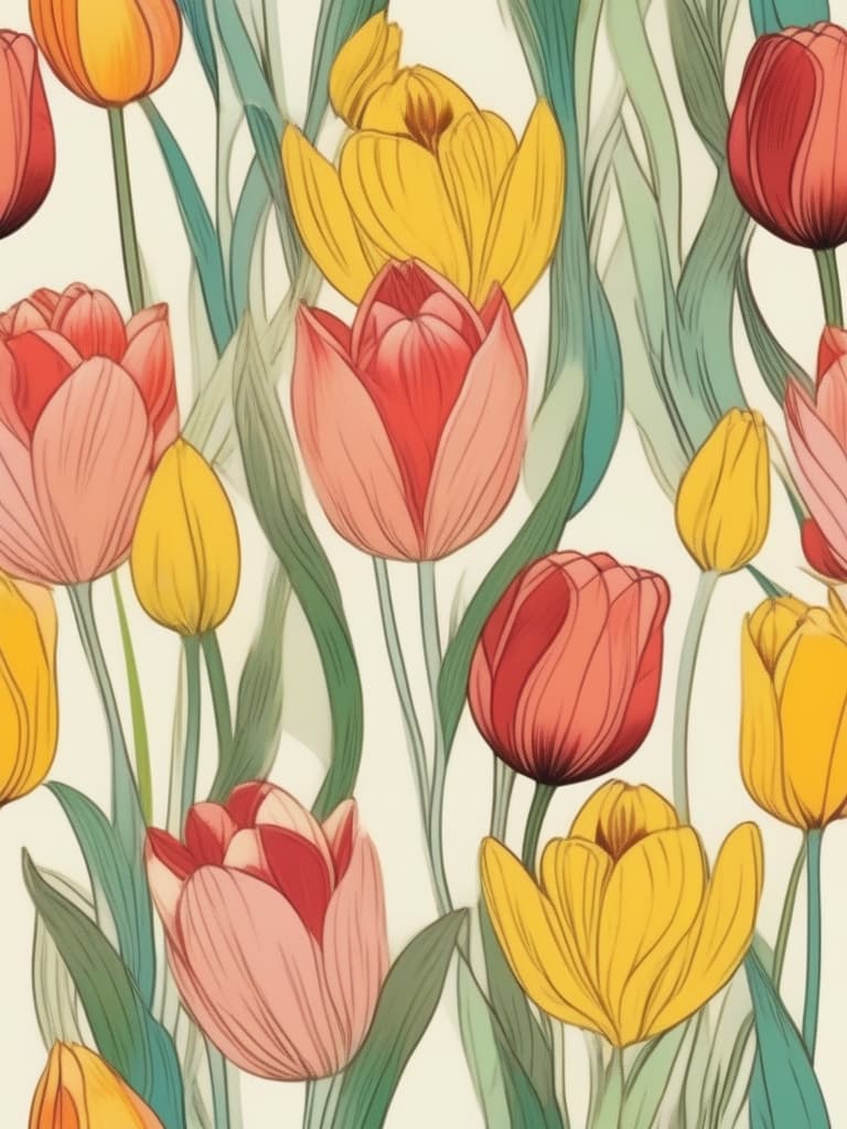  masterpiece,pretty girl formed by tulips,colorful,tulip lines,pastel colors,tulip stamps,flat colors