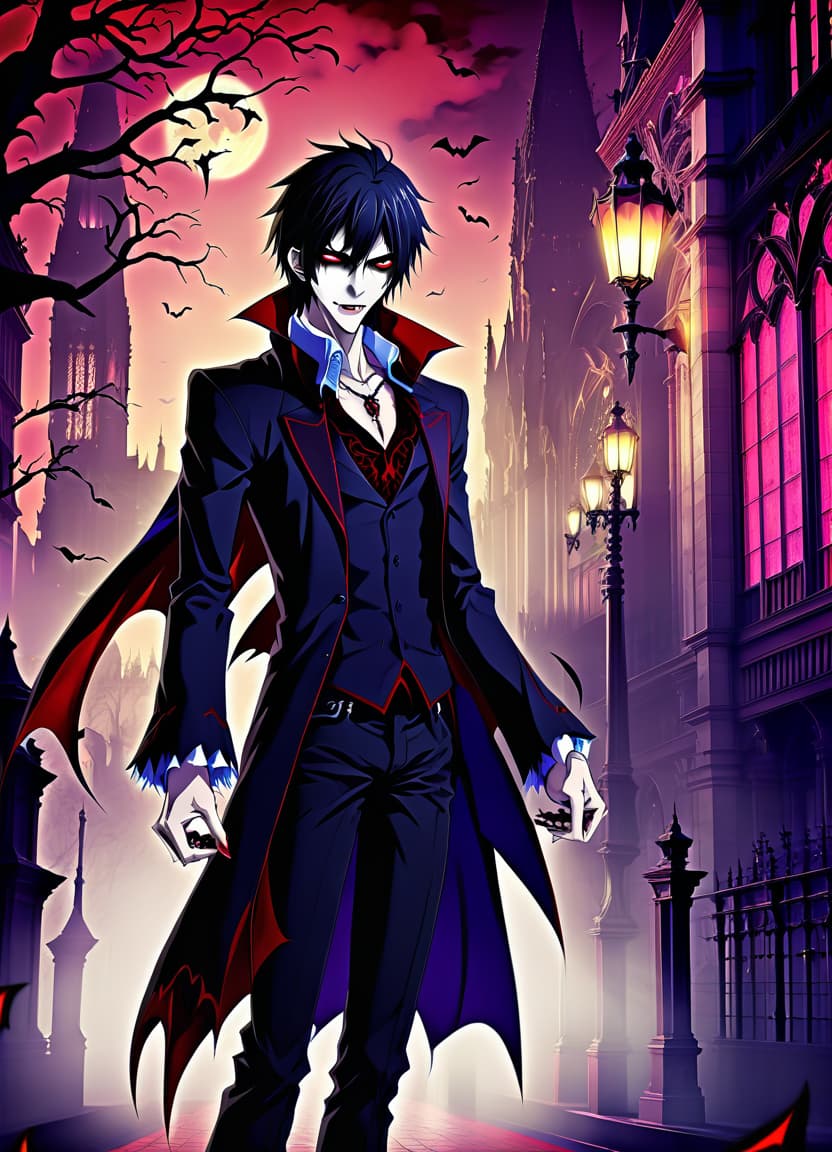  anime artwork make him a vampire . anime style, key visual, vibrant, studio anime, highly detailed