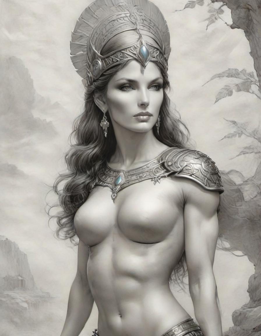  hyperrealistic art picture, professional, realistic drawing in the style of boris vallejo, julia bell, masterpiece, work of art; athletic, sitting on a stone ancient greek amazon in armor, muscular abdominal press, gracefully curved back, convex, elastic buttocks, muscular shins. mysticism, fantasy, the background is stylized as art nouveau, atmospheric, filigree, ideal detailing of the image, the highest quality, many details, fine drawing, attention to detail. professional drawing in the style of boris vallejo, julia bell, masterpiece, work of art . extremely high resolution details, photographic, realism pushed to extreme, fine texture, incredibly lifelike, on parchment, oil painting