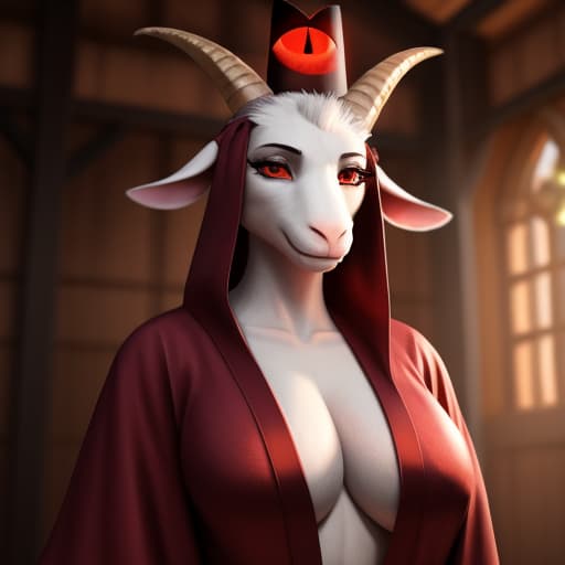  Female goat anthro, hot, cult robes, open eyes, digital art, masterpiece, 4k, fine details,