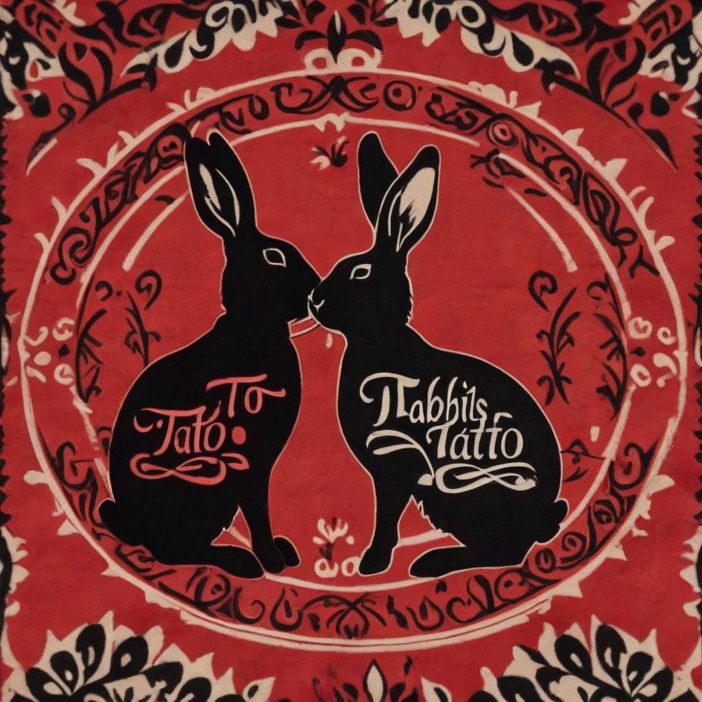  patterned red black carpet cover rabbits with the inscription tattoo