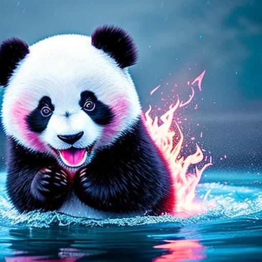  (4. A captivating scene featuring a rain of electric blue fire and a vortex of soft pink water, with the silhouette of a panda in the middle, shot on Olympus OM-D E-M1X, displaying a photorealistic, volumetric, and dynamic appearance) Model: MOJO-droodlyrielv15 Ultra resolution 😎