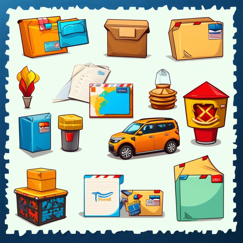  set of postal package in cartoon style {prompt}, maximum details