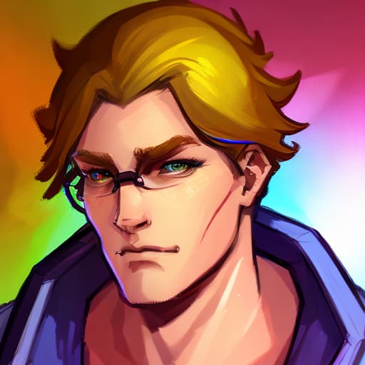 portrait+ style action RPG game character LGBT queer blonde hunk dude face