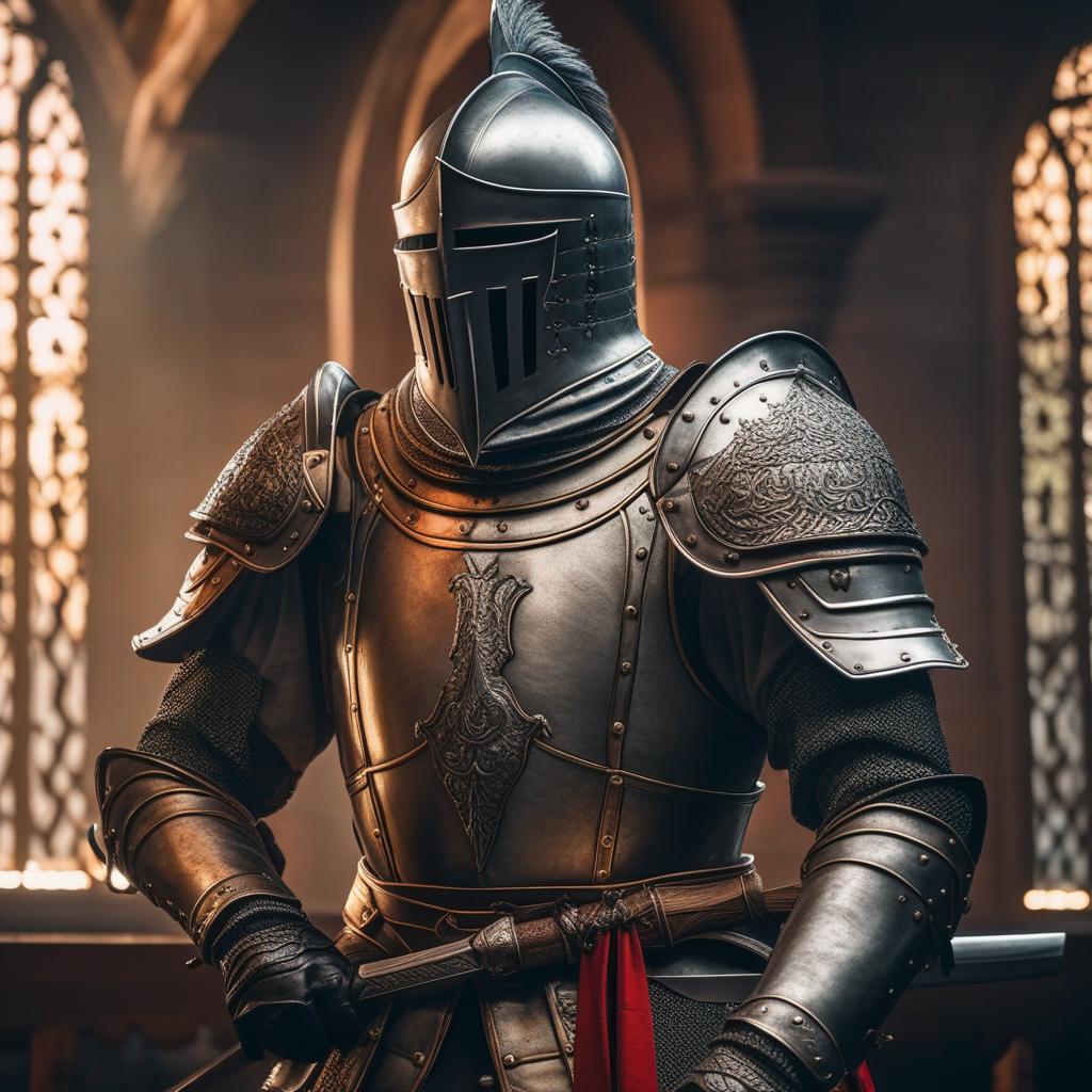  a knight hyperrealistic, full body, detailed clothing, highly detailed, cinematic lighting, stunningly beautiful, intricate, sharp focus, f/1. 8, 85mm, (centered image composition), (professionally color graded), ((bright soft diffused light)), volumetric fog, trending on instagram, trending on tumblr, HDR 4K, 8K