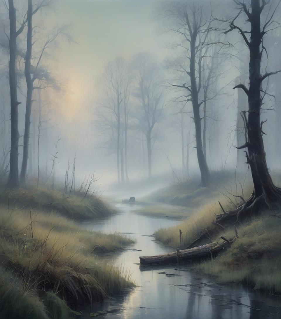  mystical landscape covered in morning mist, foggy dew, by c f. oil on canvas, visible brushstrokes, atmospheric., watercolor, trending on artstation, sharp focus, studio photo, intricate details, highly detailed, by greg rutkowski