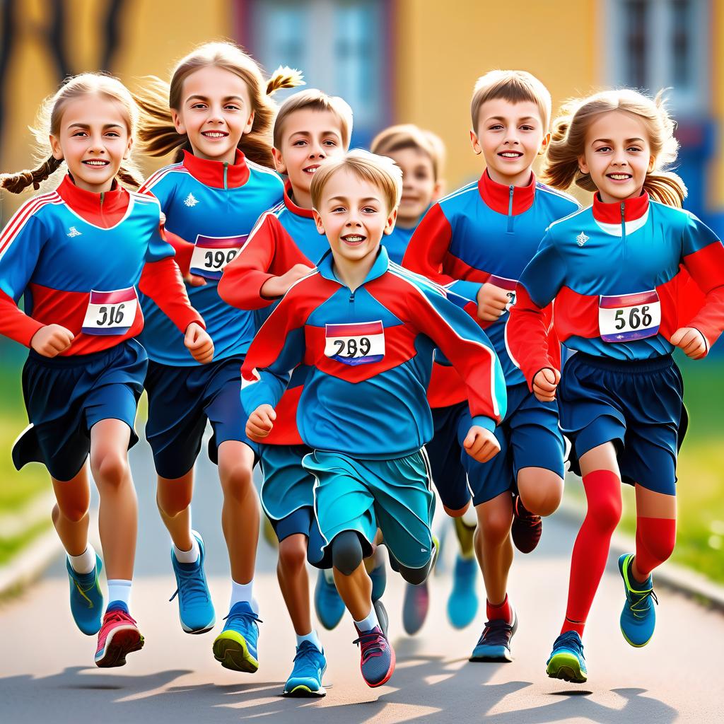  create an advertising banner for an amateur school running club consisting of running russian speaking slavic schoolchildren without inscriptions on clothes