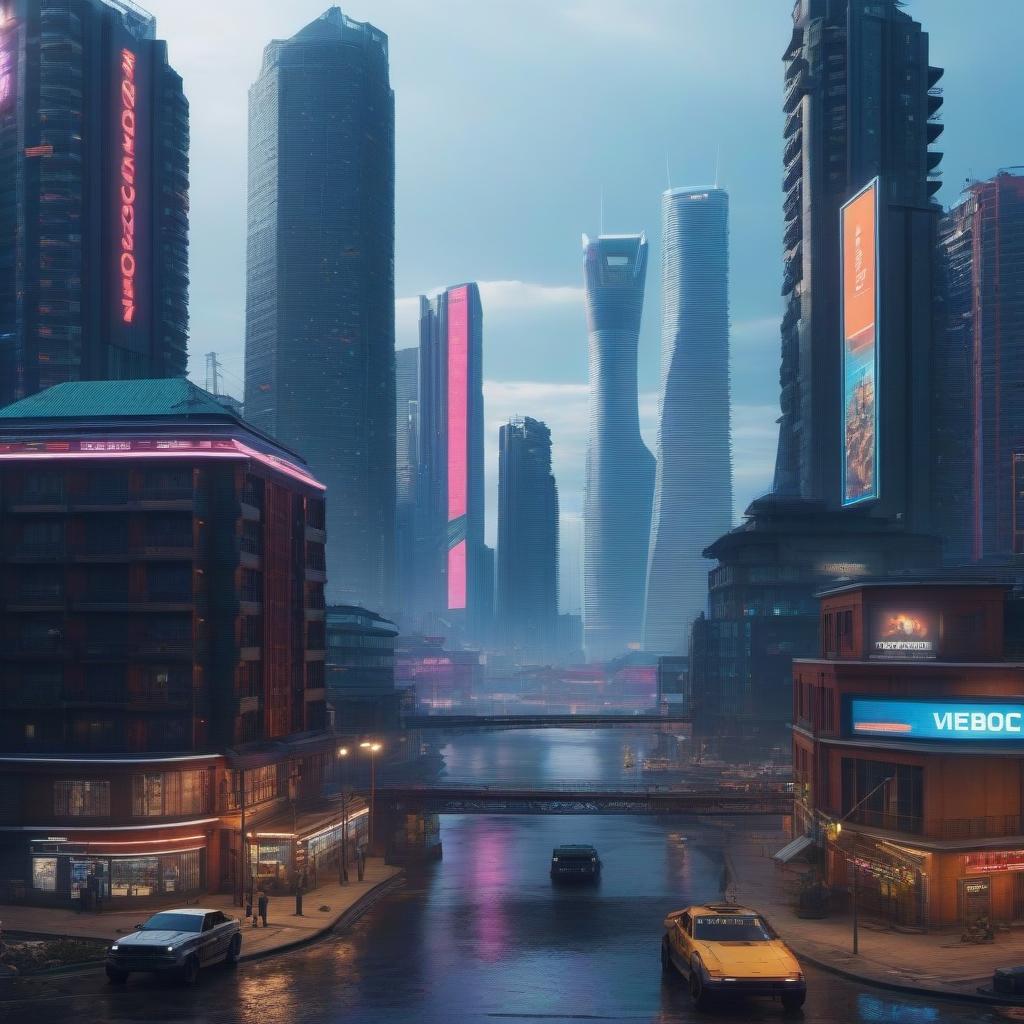  Draw the city of Vladivostok which is located in the Cyberpunk 2077 universe