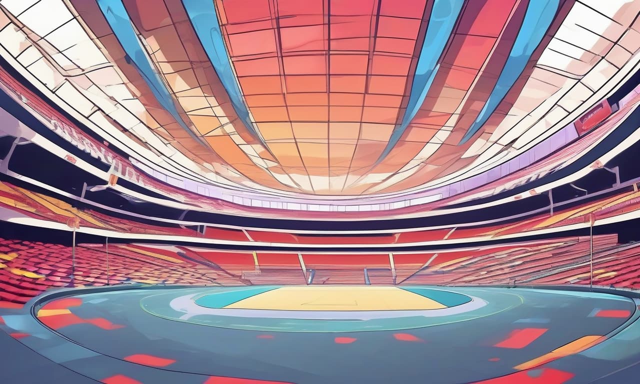  the arena for the battles of cars, the stands, the view from the inside anime, cartoon style, flat style, bright colors, thin contours, pure colors