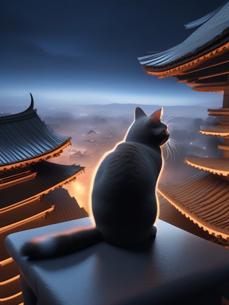  1cat,small cat ,japanese cat ,sit and look up，japanese house roof ,sit on a tiled roof,fireworks,midnight, hyperrealistic, full body, detailed clothing, highly detailed, cinematic lighting, stunningly beautiful, intricate, sharp focus, f/1. 8, 85mm, (centered image composition), (professionally color graded), ((bright soft diffused light)), volumetric fog, trending on instagram, trending on tumblr, HDR 4K, 8K