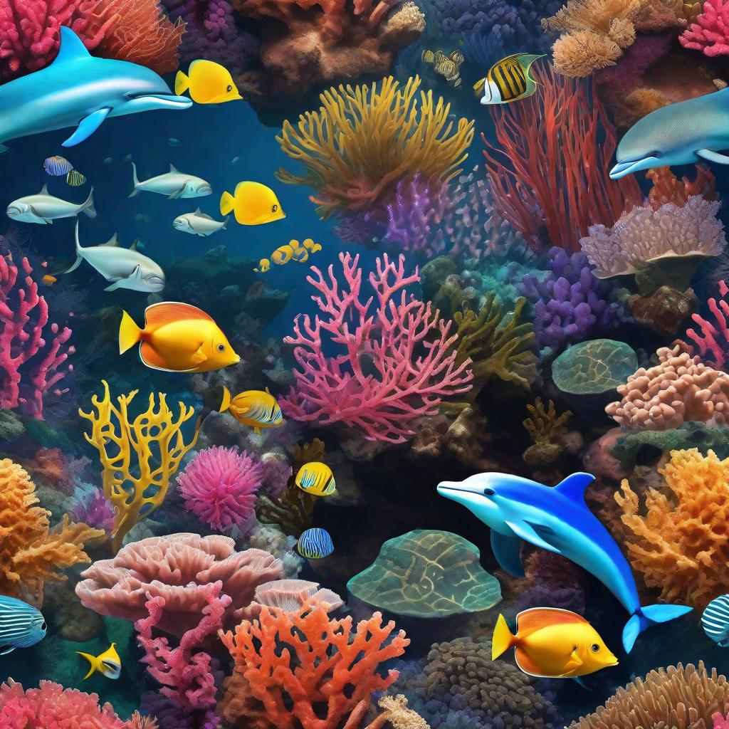  masterpiece, best quality, Most Beautiful in deep sea teeming with vibrant corals, diverse marine life, and enchanting underwater landscapes, full of corals, acrophore, beautiful memermaids, anemones, dolphin, various algaes, caves, colorful,all captured in stunning 8k resolution with intricate details.