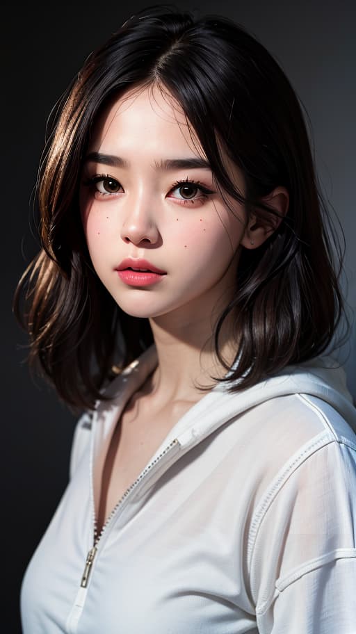  Best quality, masterpiece, ultra high res, (photorealistic:1.4), raw photo, (detail face:1.3), (realistic skin), deep shadow, dramatic lighting, fashionable, beautiful , bob hair, , tsundere, hood friend, , cute, , cute, , lovey-dovey, deep shadow, dramatic lighting, portrait, portrait size, unedited, symmetrical balance