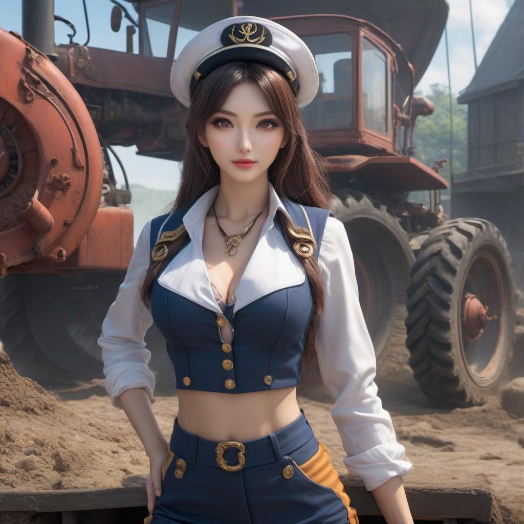  anime artwork a beautiful woman like a sailor master of the tractor . anime style, key visual, vibrant, studio anime, highly detailed, hkmagic hyperrealistic, full body, detailed clothing, highly detailed, cinematic lighting, stunningly beautiful, intricate, sharp focus, f/1. 8, 85mm, (centered image composition), (professionally color graded), ((bright soft diffused light)), volumetric fog, trending on instagram, trending on tumblr, HDR 4K, 8K