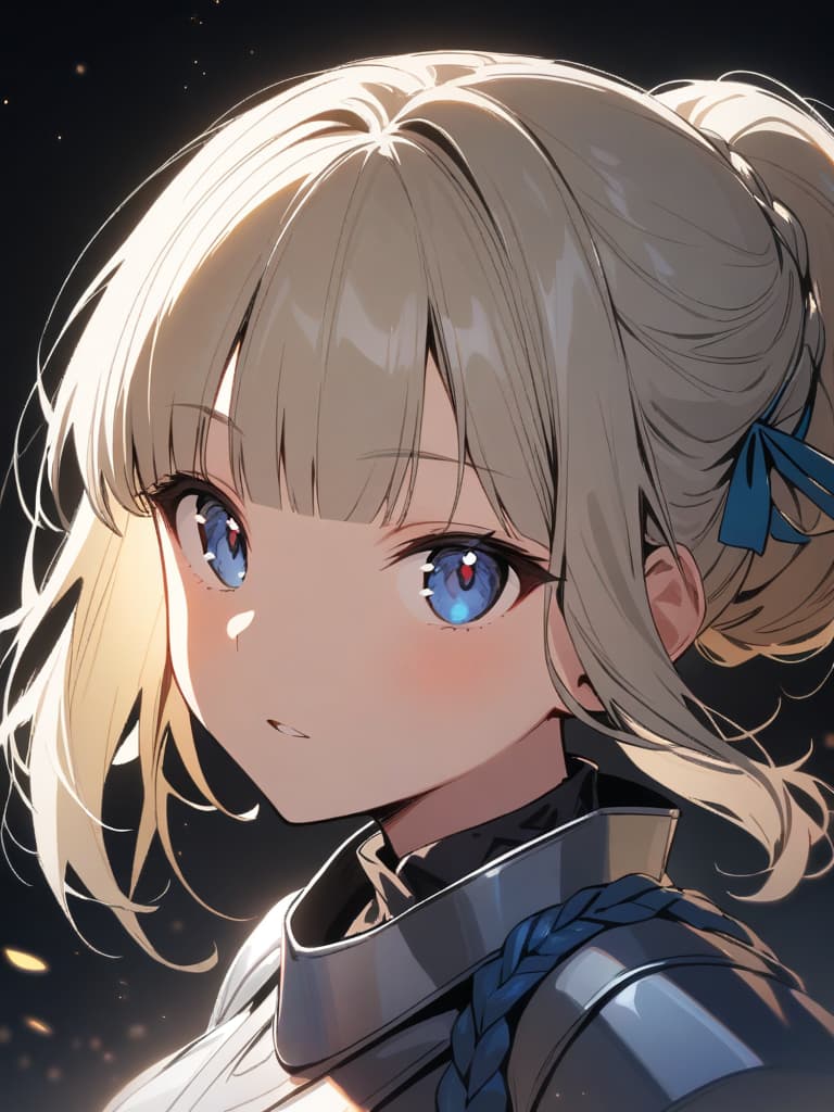  ultra detailed:1.2,masterpiece:1.2,best quality,masterpiece,bestquality,hdr:1.1,8k:1.1,very cute girl:1.3,(silver armor dress,blue dress:1.3)((blond hair,chignon:1.7)),((braided side hair,blunt bangs:1.6)),(blue head ribbon:1.1),(blue eyes:1.3),(holding great sword:1.6)dignified expression:1.3,upper body:1.3,dutch angle,face focus