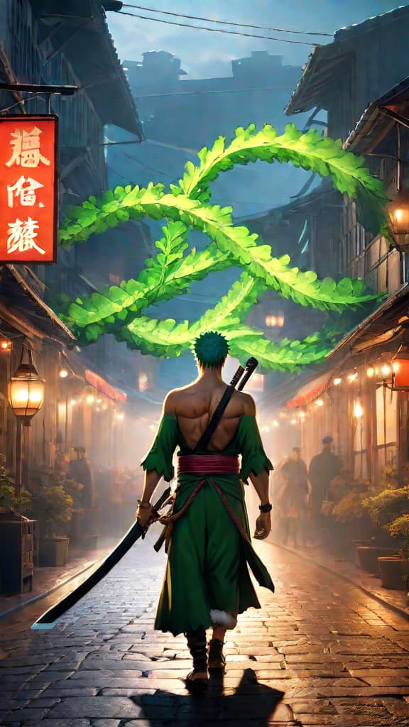  anime art: zoro's santoryu reveals hidden asura technique with three faces and six arms. hyperrealistic, full body, detailed clothing, highly detailed, cinematic lighting, stunningly beautiful, intricate, sharp focus, f/1. 8, 85mm, (centered image composition), (professionally color graded), ((bright soft diffused light)), volumetric fog, trending on instagram, trending on tumblr, HDR 4K, 8K