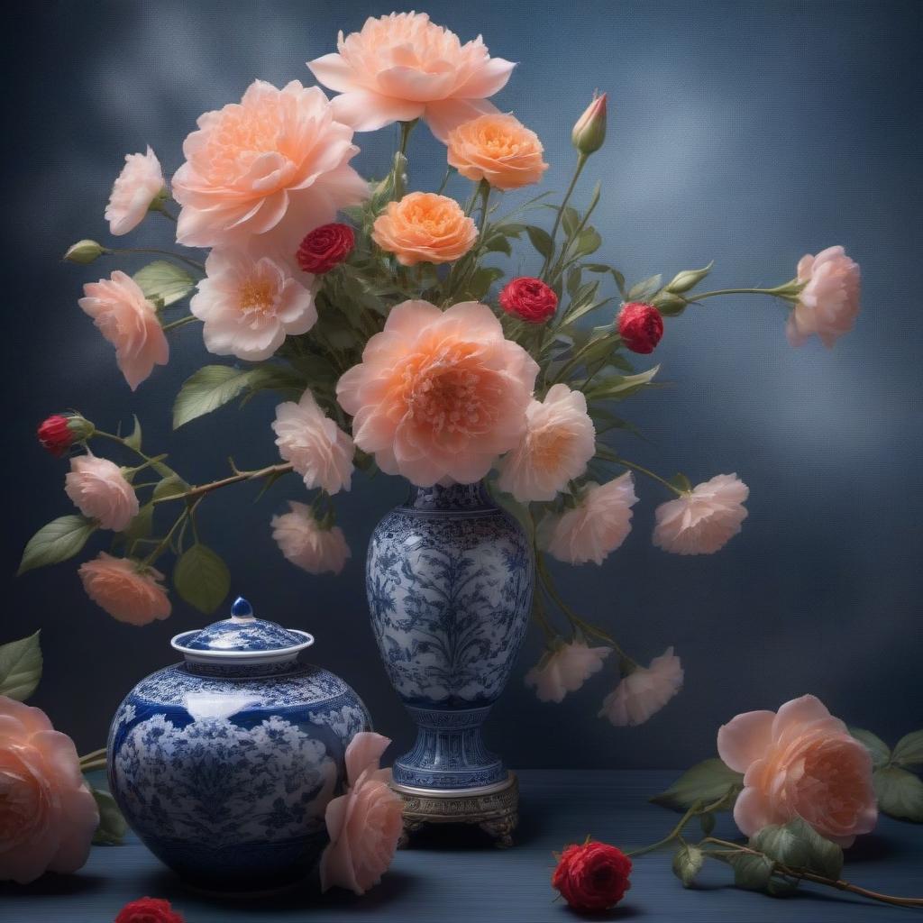  Still life with a beautiful porcelain vase. hyperrealistic, full body, detailed clothing, highly detailed, cinematic lighting, stunningly beautiful, intricate, sharp focus, f/1. 8, 85mm, (centered image composition), (professionally color graded), ((bright soft diffused light)), volumetric fog, trending on instagram, trending on tumblr, HDR 4K, 8K