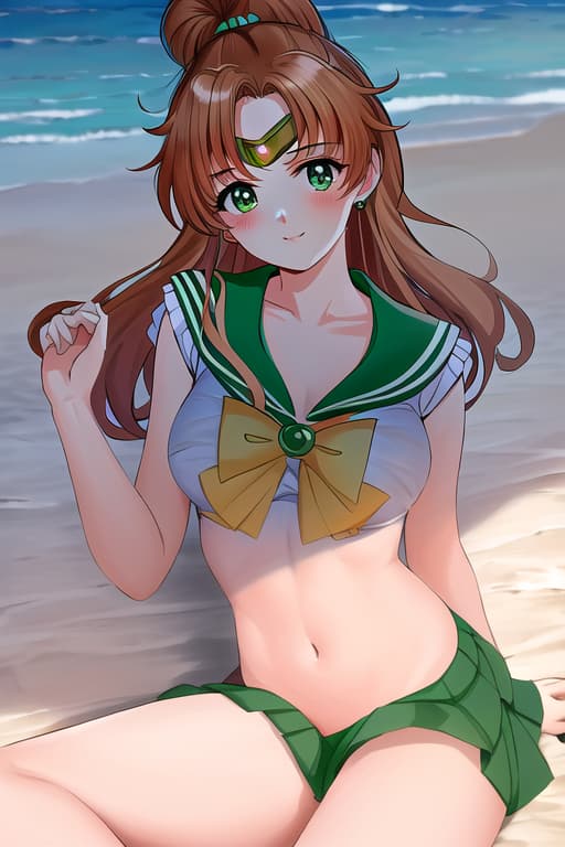  ,no clothes,laying down ,ing vigina,high detail,(sailor jupiter:1.3), (masterpiece), (highest quality), (intricate), (high detail), at beach, an extremely detailed ilration of a cute beautiful women on the sea beach, detailed water, masterpiece, best quality, high quality, solo