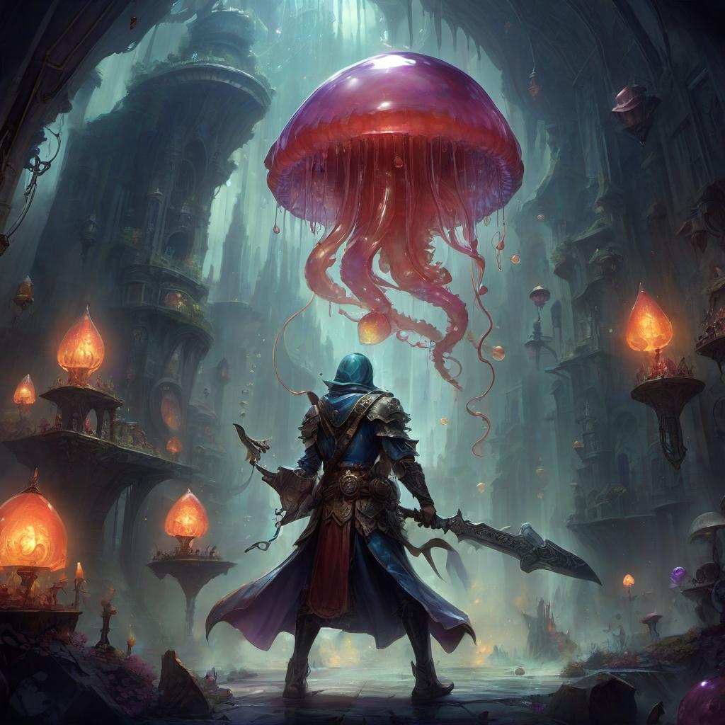  role playing game (rpg) style fantasy jelly . detailed, vibrant, immersive, reminiscent of high fantasy rpg games, hkmagic