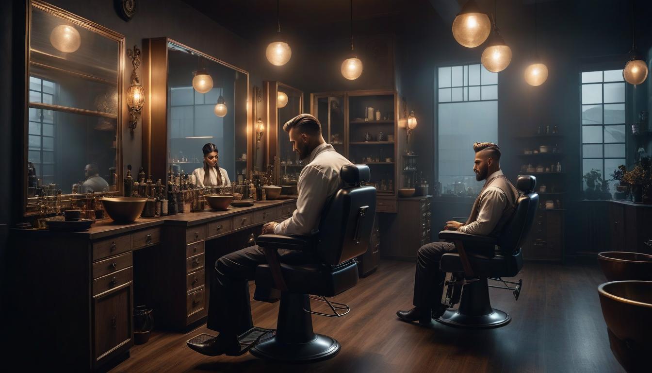  the with the hairdresser, in the , lay , dark lighting, in the bowls hyperrealistic, full body, detailed clothing, highly detailed, cinematic lighting, stunningly beautiful, intricate, sharp focus, f/1. 8, 85mm, (centered image composition), (professionally color graded), ((bright soft diffused light)), volumetric fog, trending on instagram, trending on tumblr, HDR 4K, 8K