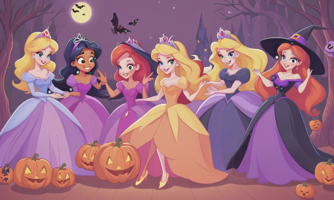  cartoon princesses playing with witches