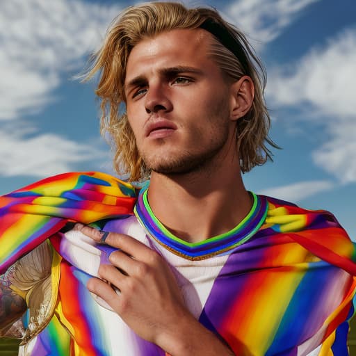 portrait+ style Russian LGBT queer footballer blonde hunk dude face