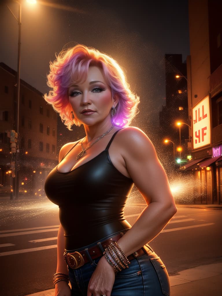  The country singer Tanya Tucker, medium shot, upper body, spotlight, long exposure lighting, street art style spray paint, glamour lighting