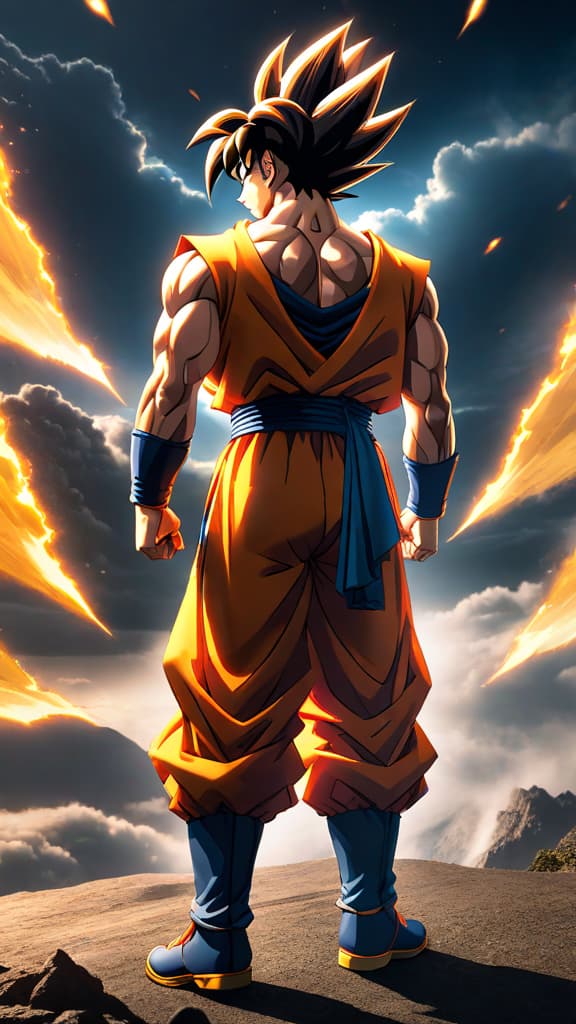  anime art: super saiyan god goku's power is on another level compared to super saiyan goku. hyperrealistic, full body, detailed clothing, highly detailed, cinematic lighting, stunningly beautiful, intricate, sharp focus, f/1. 8, 85mm, (centered image composition), (professionally color graded), ((bright soft diffused light)), volumetric fog, trending on instagram, trending on tumblr, HDR 4K, 8K