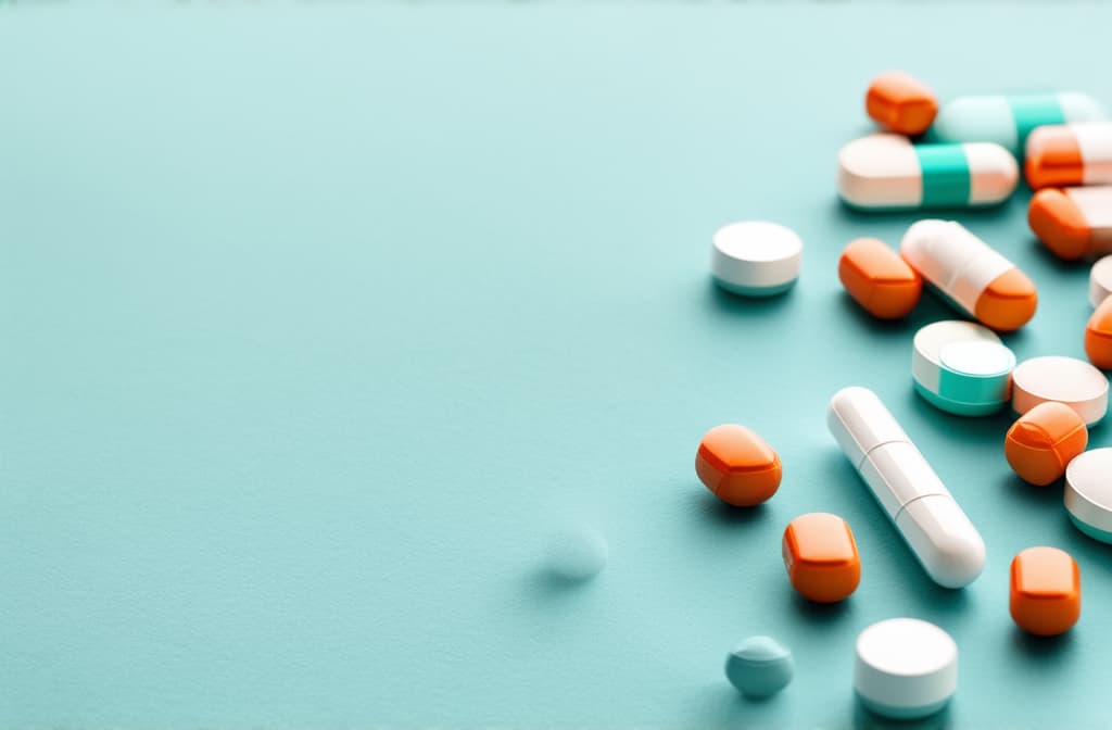  professional detailed photography, abstract background with medical pills. medicine and healthcare concept. ar 3:2, (muted colors, dim colors, soothing tones), (vsco:0.3)