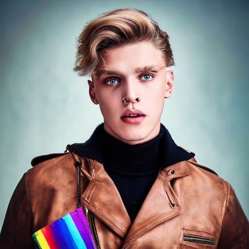 portrait+ style Russian LGBT queer tiktok star blonde hunk dude face