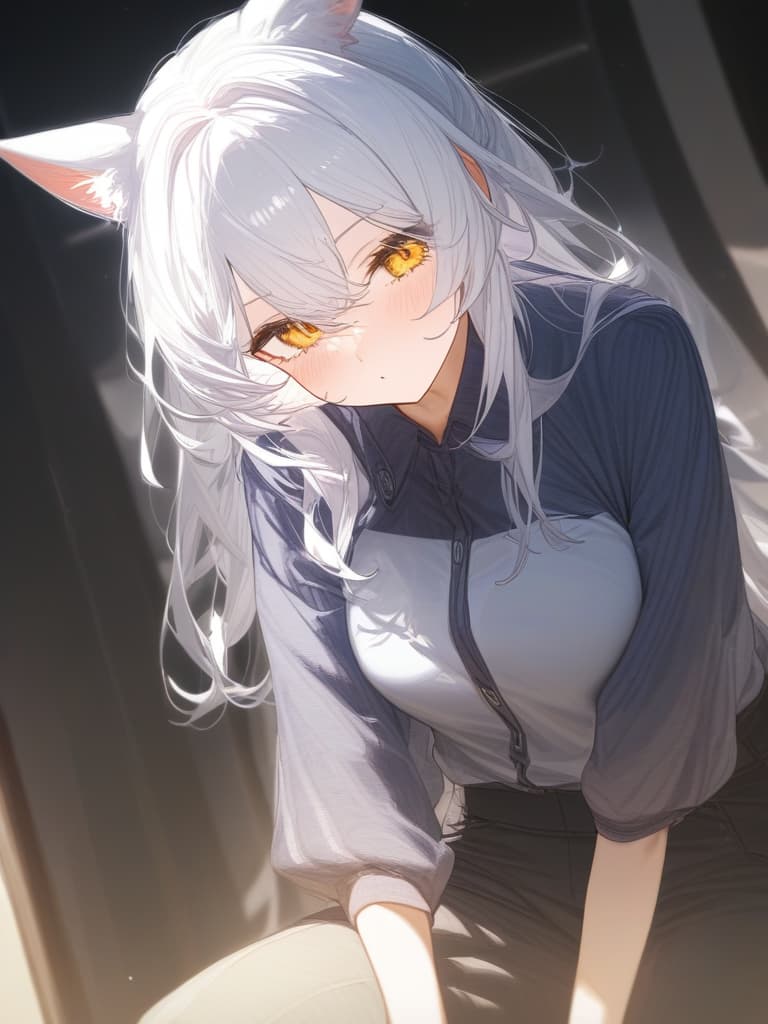  e cup, white hair, yellow eyes, masterpiece, best quality,8k,ultra detailed,high resolution,an extremely delicate and beautiful,hyper detail