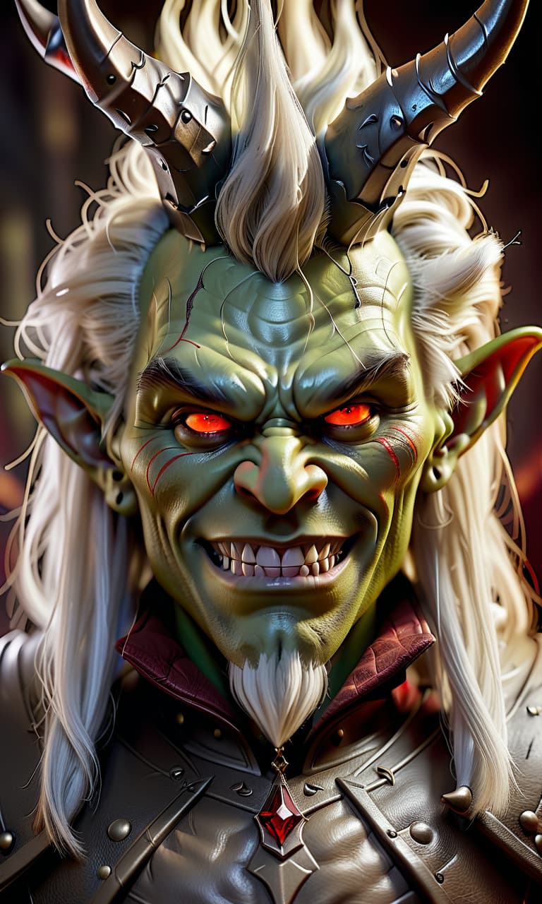  hyperrealistic art an evil goblin king, a crown on his head, with a small beard, red eyes, an evil grin on his face, a mantle with a fluffy collar, a large axe on his shoulder, a sporty physique. . extremely high resolution details, photographic, realism pushed to extreme, fine texture, incredibly lifelike, perfecteyes, hkmagic, glowneon