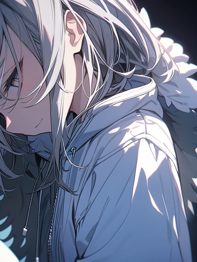  cute, subculture, gray hair, moe sleeves, odd eye, parka, light blue, masterpiece, best quality,8k,ultra detailed,high resolution,an extremely delicate and beautiful,hyper detail