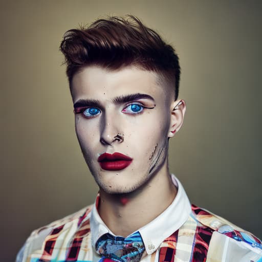 portrait+ style Russian tiktok personality LGBT queer blonde hunk dude face