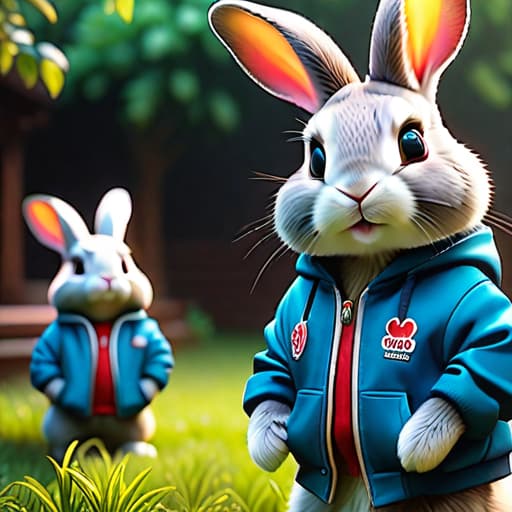  Cute bunny hyperrealistic, full body, detailed clothing, highly detailed, cinematic lighting, stunningly beautiful, intricate, sharp focus, f/1. 8, 85mm, (centered image composition), (professionally color graded), ((bright soft diffused light)), volumetric fog, trending on instagram, trending on tumblr, HDR 4K, 8K