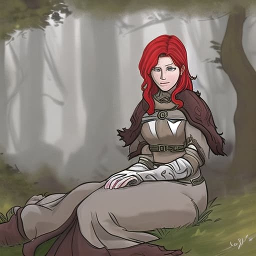  Redhead wise human Druid in her late 30s with gray hair