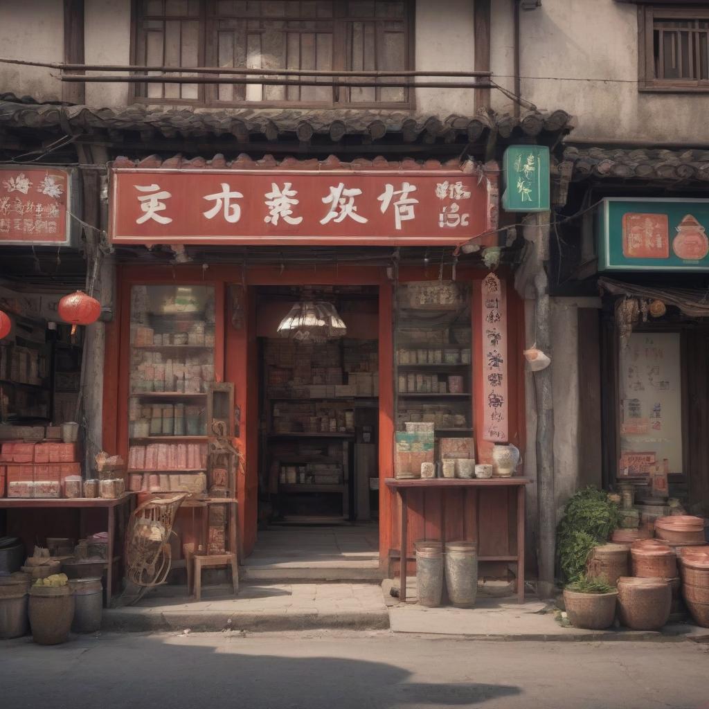  chinese town, tea store, sign text “tea875”, epic foto, 4k