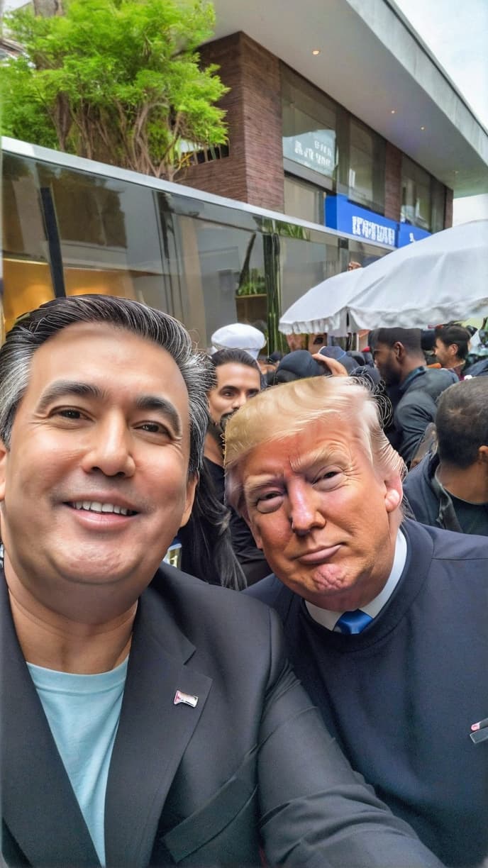  generate a photo with me and donald trump, left i, right donald trump