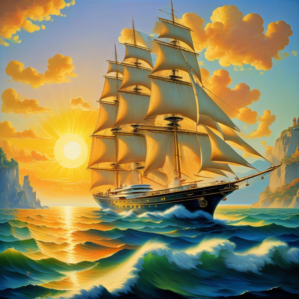  retro game art yacht, sea, sun, rococo, oil, canvas, high quality image . 16 bit, vibrant colors, pixelated, nostalgic, charming, fun