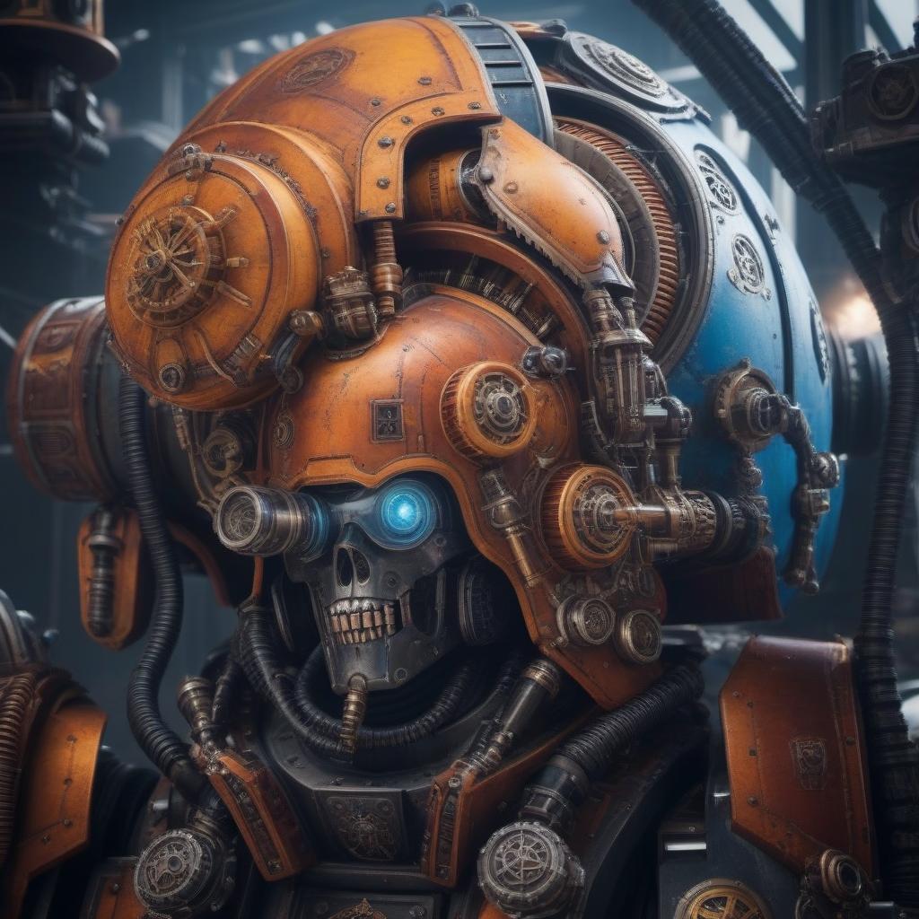  Mechanicum industry & Manufactorum ambient in the background (WH40k inspired music). hyperrealistic, full body, detailed clothing, highly detailed, cinematic lighting, stunningly beautiful, intricate, sharp focus, f/1. 8, 85mm, (centered image composition), (professionally color graded), ((bright soft diffused light)), volumetric fog, trending on instagram, trending on tumblr, HDR 4K, 8K